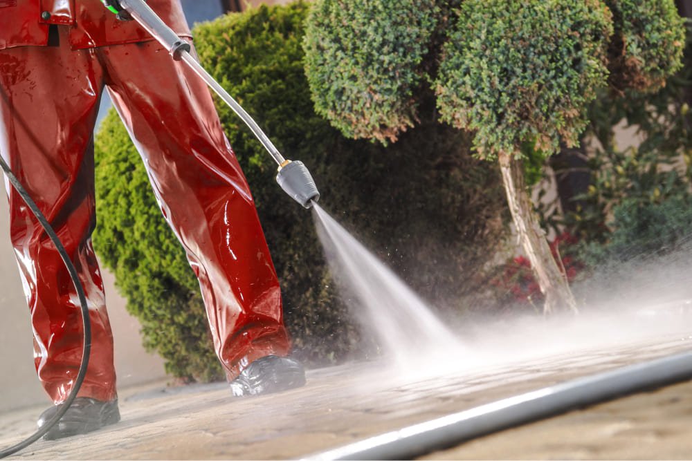Professional driveway pressure washing removing dirt and stains in West Chester, OH