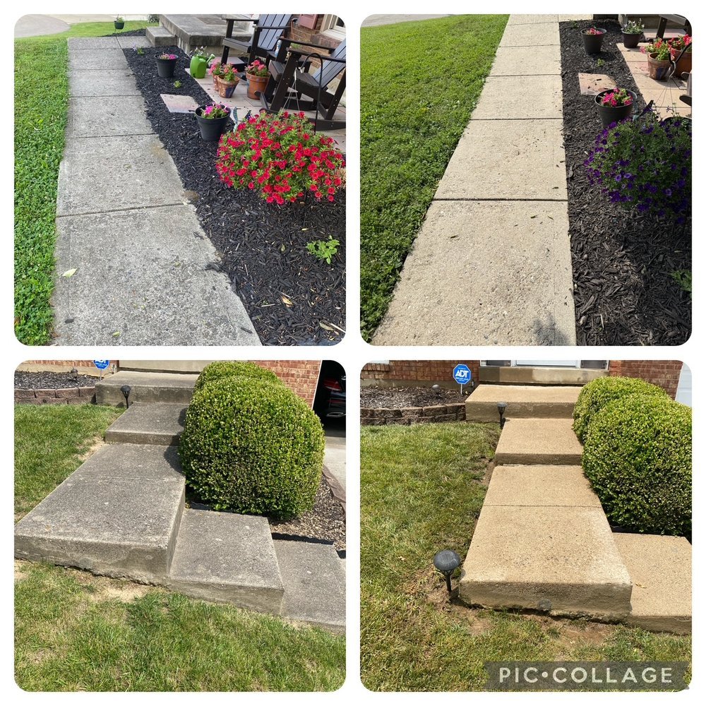 http://Before%20and%20after%20sidewalk%20and%20front%20steps%20cleaning%20by%20Renewing%20Power%20Wash%20showing%20removal%20of%20dirt,%20stains,%20and%20buildup%20in%20West%20Chester%20OH
