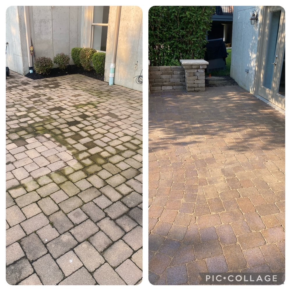 http://Before%20and%20after%20patio%20paver%20cleaning%20showing%20removal%20of%20moss,%20dirt,%20and%20stains%20by%20Renewing%20Power%20Wash%20in%20West%20Chester%20OH