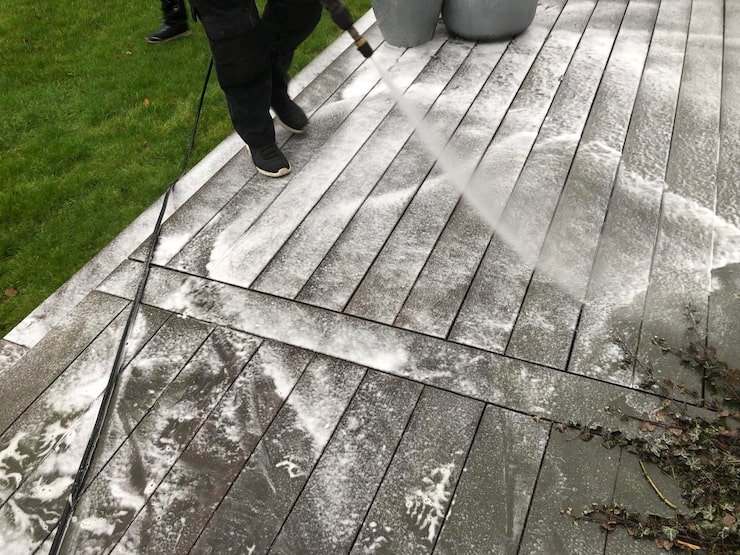 Professional patio pressure washing removing dirt and stains in West Chester, OH